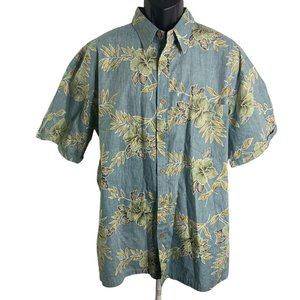 Cooke Street Reverse Print Hawaiian Shirt XL Blue Floral Button Down Pocket